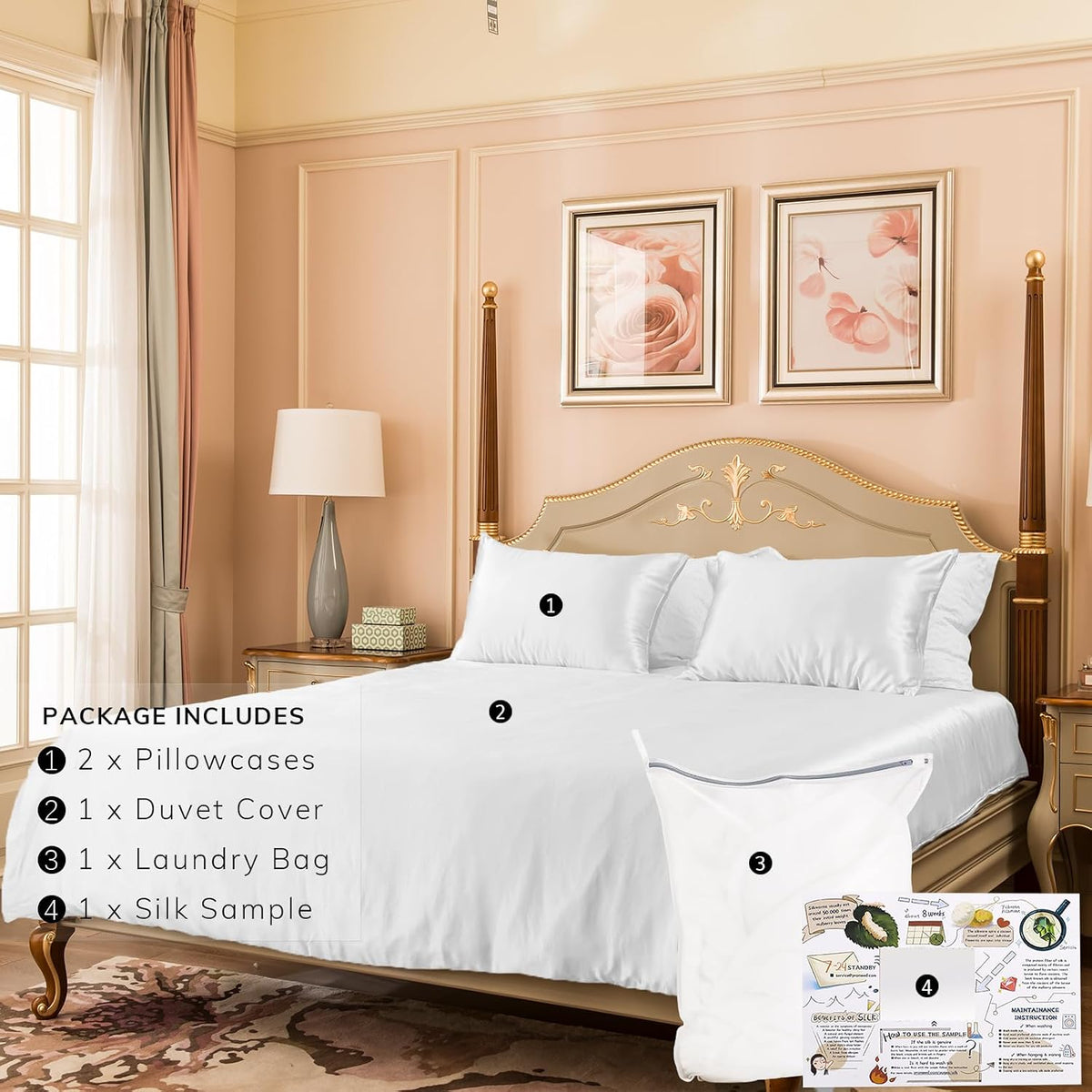 100% Mulberry Silk Duvet Cover Set 3Pcs King, 23 Momme Grade 6A+