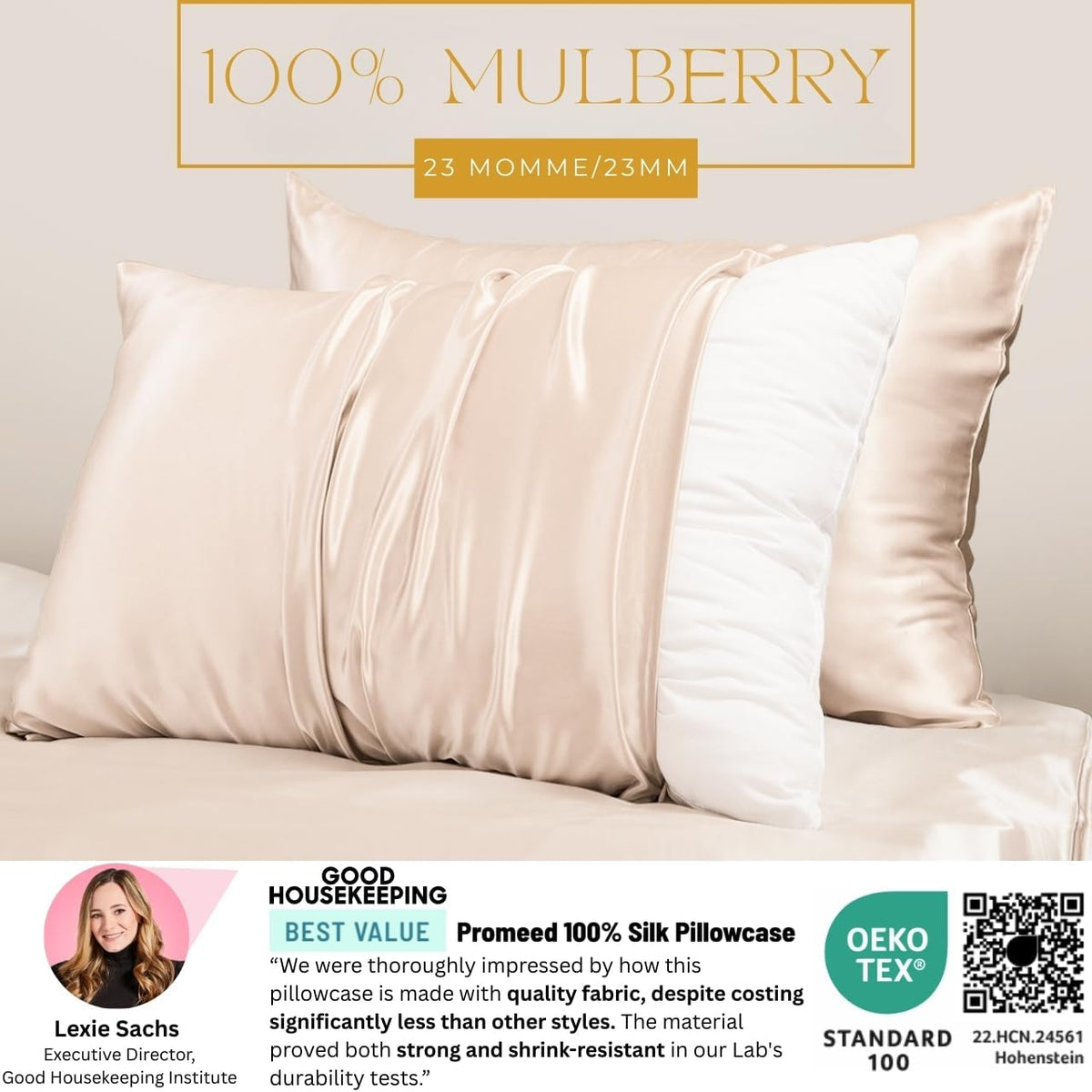 23 Momme 100% Mulberry Silk Pillowcase 2 Pack, Queen
