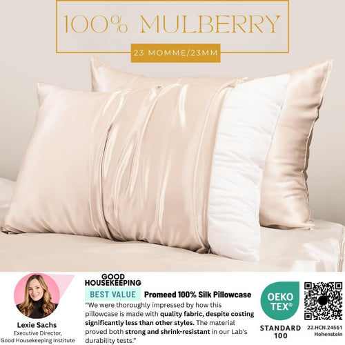 23 Momme 100% Mulberry Silk Pillowcase 2 Pack, Queen