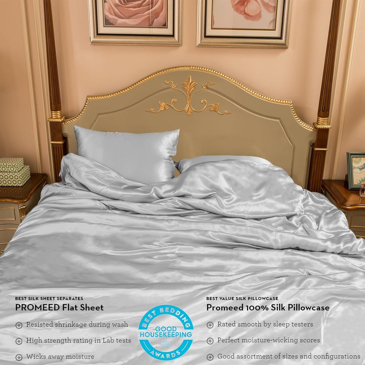 100% Mulberry Silk Duvet Cover Set 3Pcs King, 23 Momme Grade 6A+