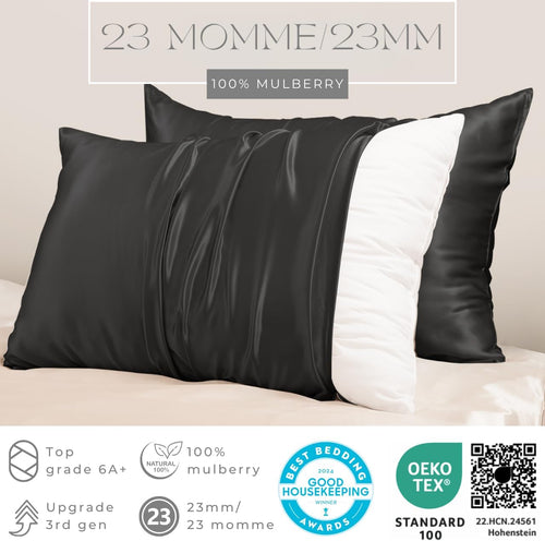 23 Momme 100% Mulberry Silk Pillowcase for Hair and Skin, Standard
