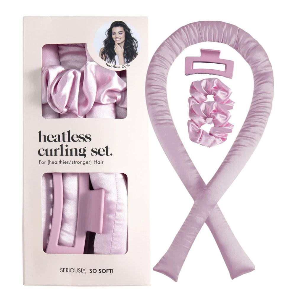 NNEDSZ 5PCS Peach Pink Heatless Hair Curling Set with Scrunchie and Hair Clip - Silk Curling Ribbon