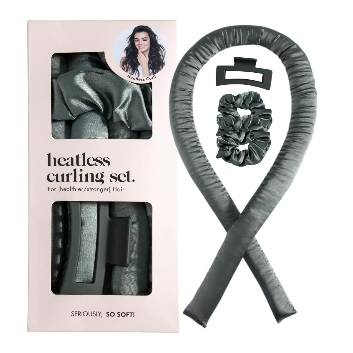 NNEDSZ 5PCS Green Heatless Hair Curling Set with Scrunchie and Hair Clip - Silk Curling Ribbon
