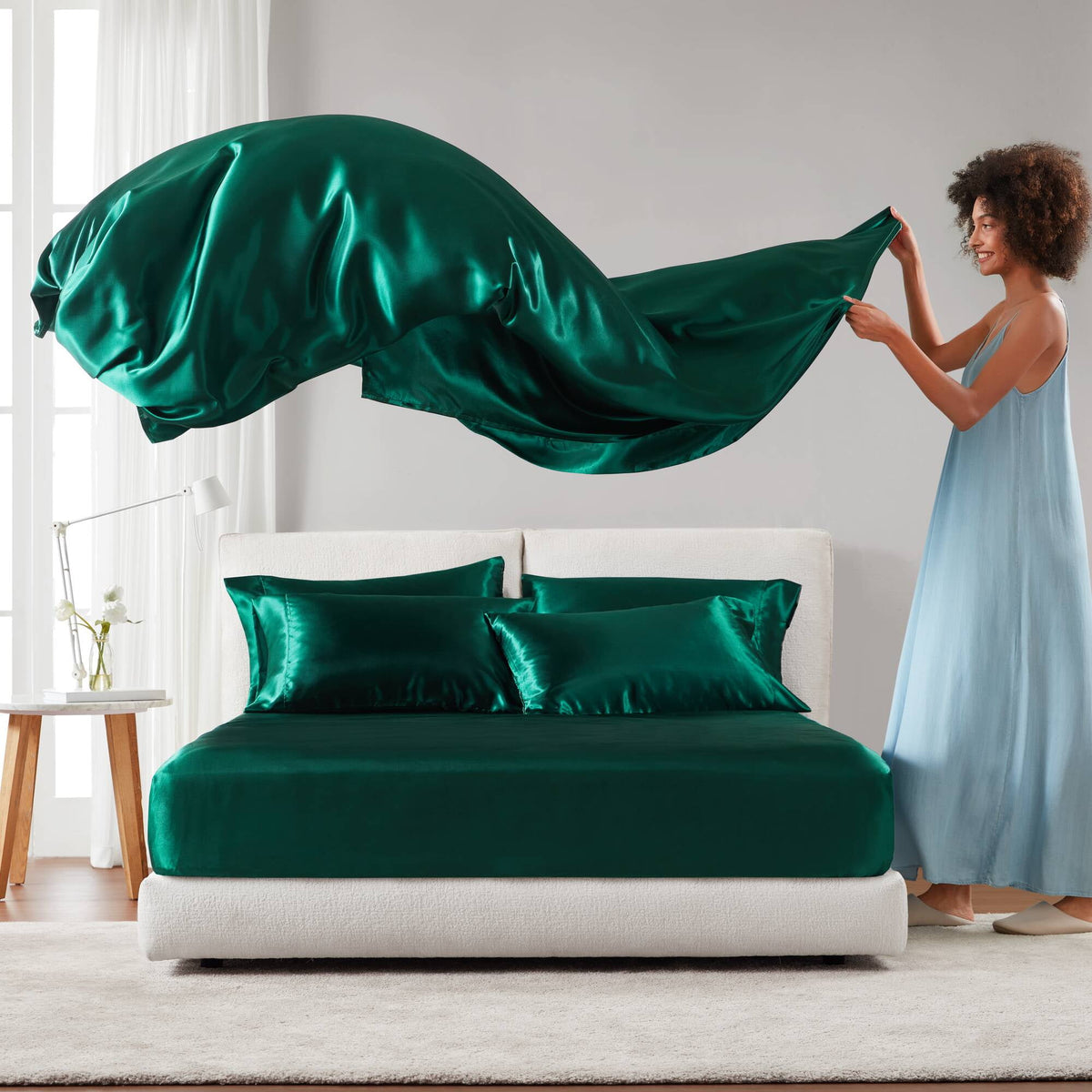 Bedding Sets, Satin Luxury Sheet Set Queen, Emerald Bed Sets,Polyester Comforter Sets, Household Supplies & Décor, Bedding, Bedding Sets