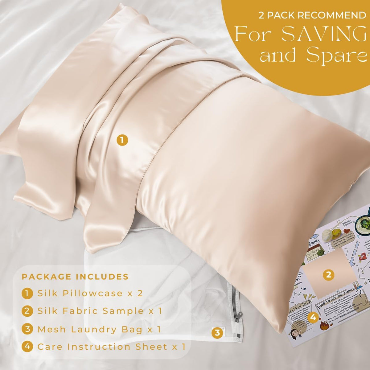 23 Momme 100% Mulberry Silk Pillowcase 2 Pack, Queen